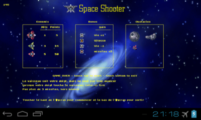 splashscreen du jeux space shooter